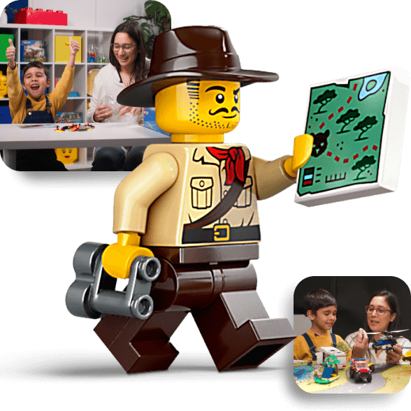 A LEGO explorer figure holding a map
